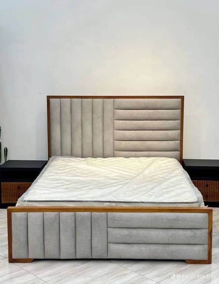 Upholstered bed panel fitted in a bedroom — example 2