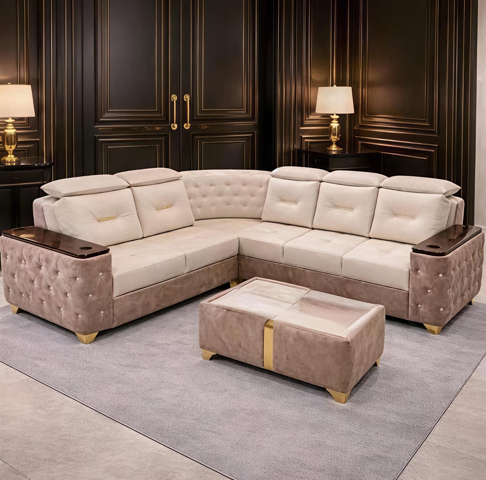 Upholstered sectional sofa in a Hyderabad living room